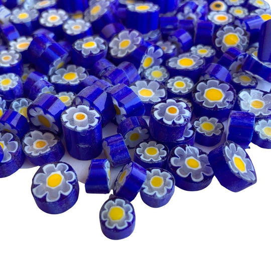 Millefiori Blauw/Wit/Geel Bloem 10/11 doorzichtig