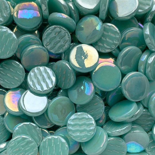 Ronde Glastegel Parelmoer 18mm Licht Cyaan