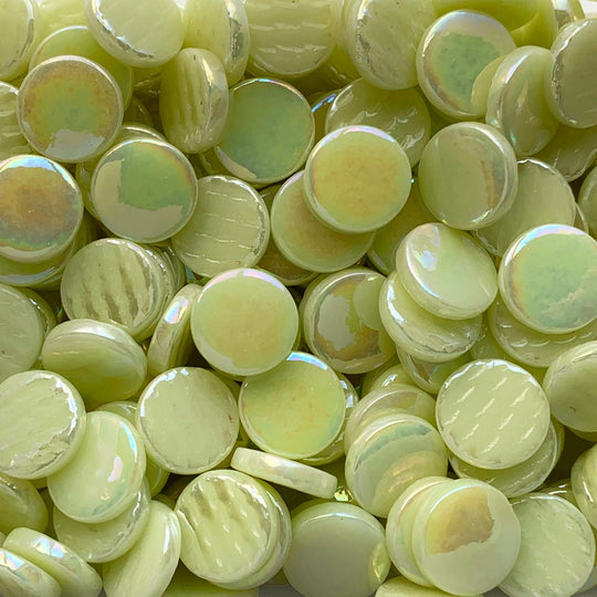 Ronde Glastegel Parelmoer 18mm Lichtgeel